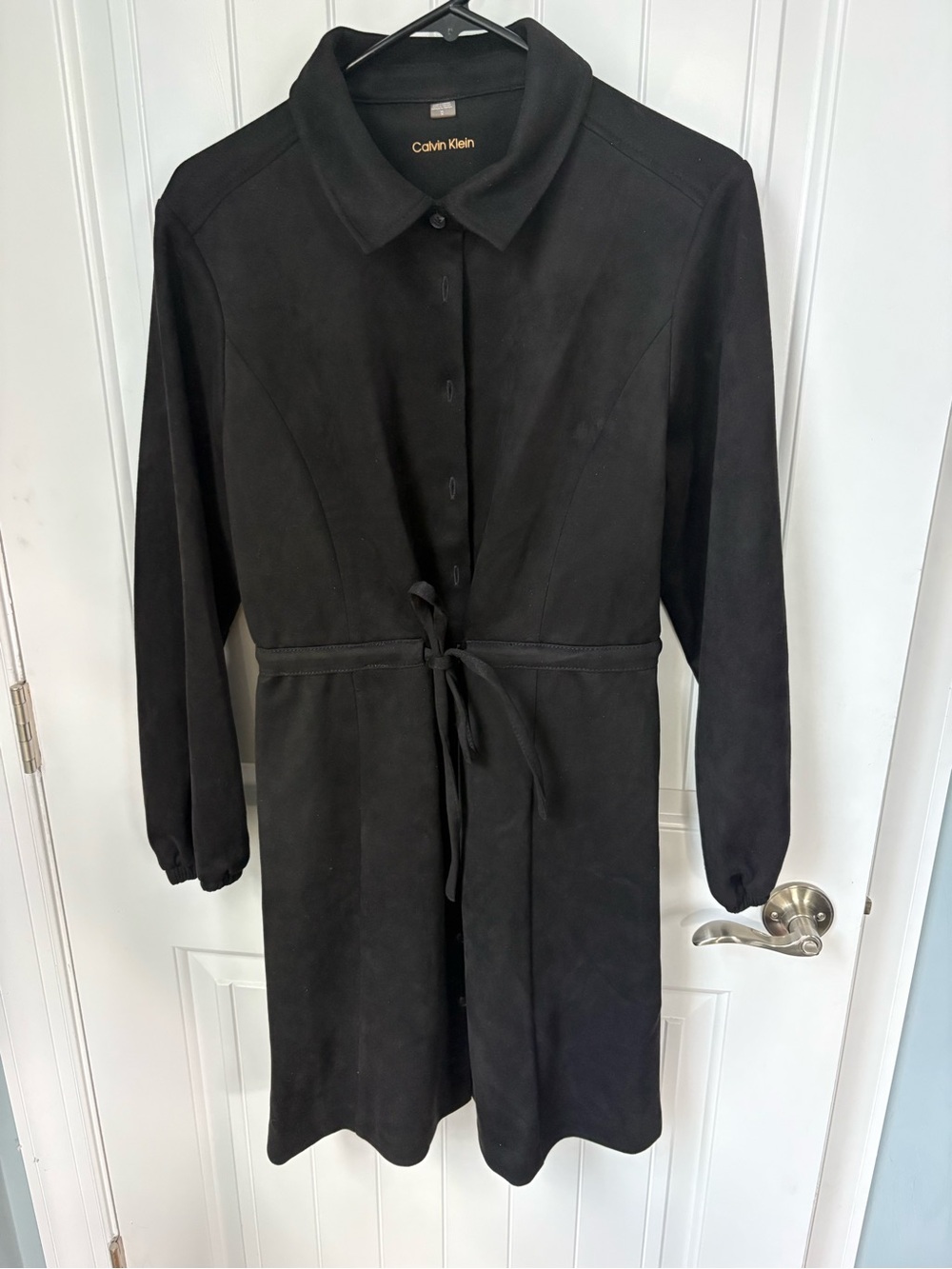 Calvin Klein Black Faux Suede Women's Button-Front Mini with Waist Tie
